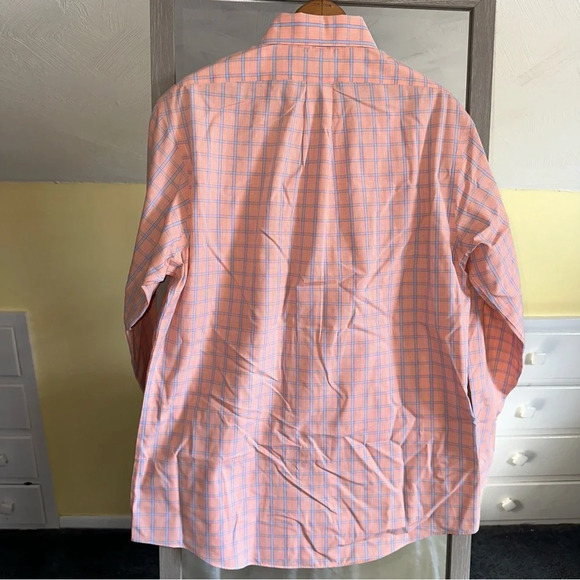 Brooks Brothers 346 Men’s Button Up Dress Shirt Orange‎ Blue Checkered Cotton - Picture 5 of 11